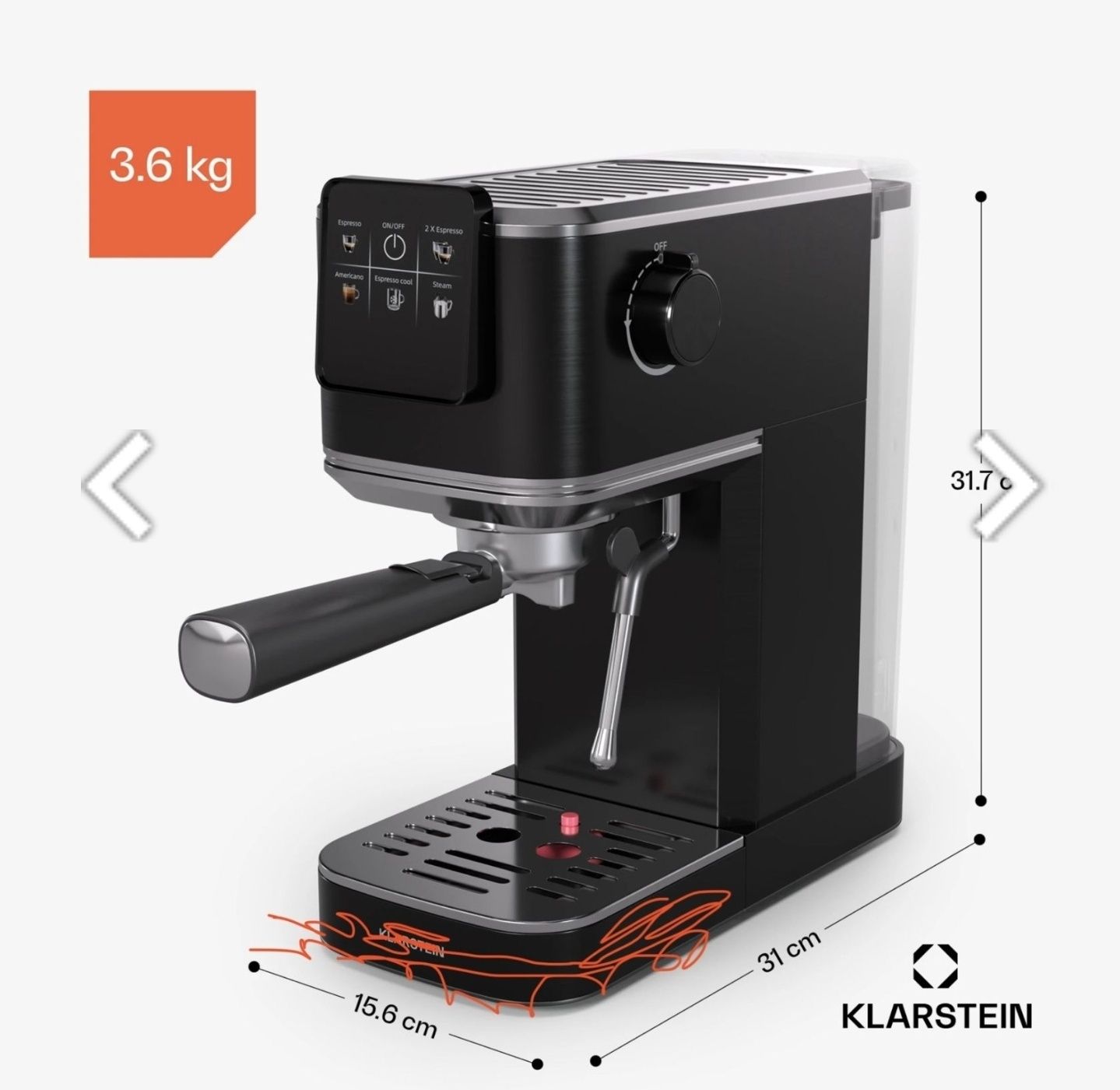 Нова !Klarstein SteelPresso Touch Slim 20 Bar