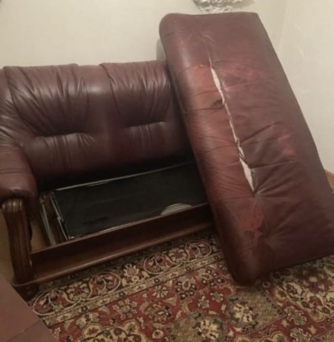 Італія натуральне дерево 3-х містний розкладний диван з матрацем шкіра