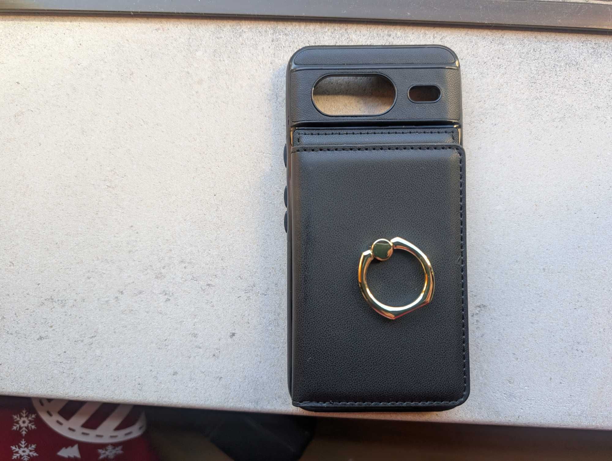 Capa Pixel 8 preta com carteira e anel de suporte