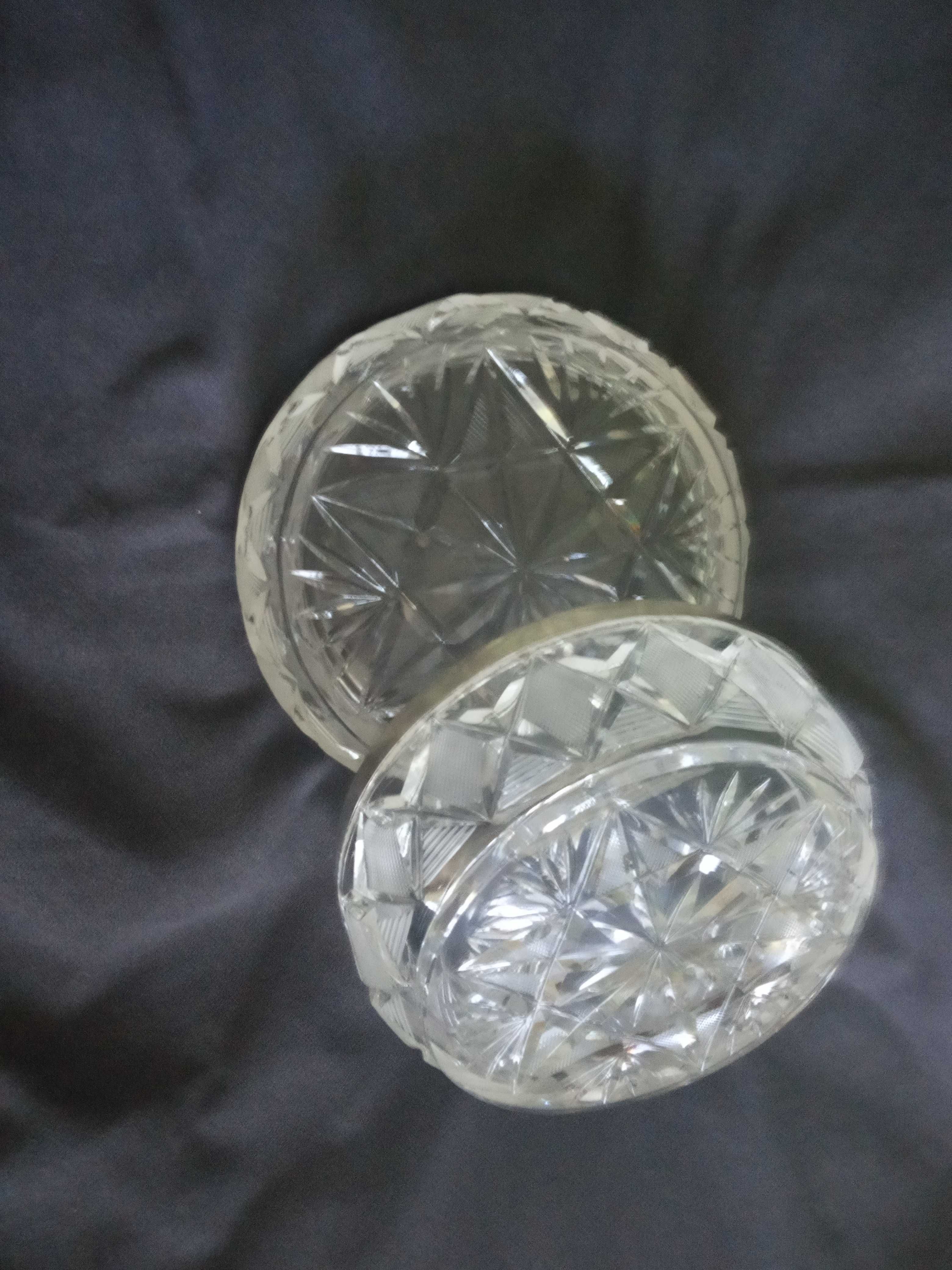 2 kryształowe patery z posrebrzaną otoczką PRL