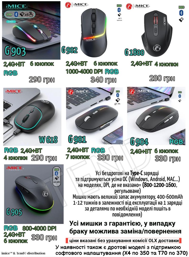 2,4G/Bluetooth iMice GW-X7 игровая мышка 7 кнопок/Миша бездротова ігро