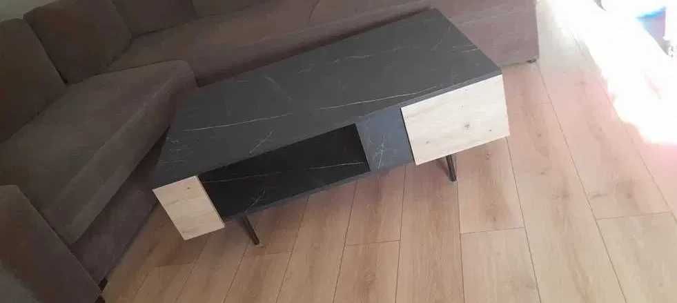 NOWOCZESNA ława stolik kawowy z półką DĄB artisan marmur z szufladą
