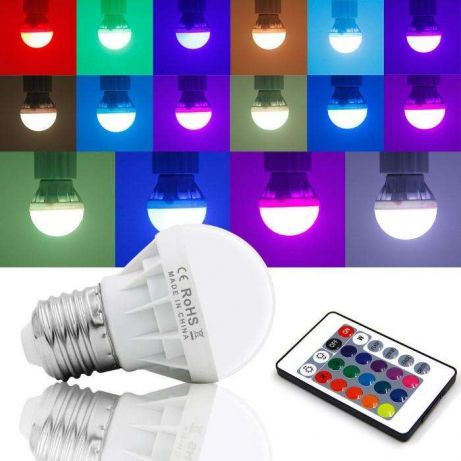 Lampada LED E27 RGB de várias cores com comando NOVO