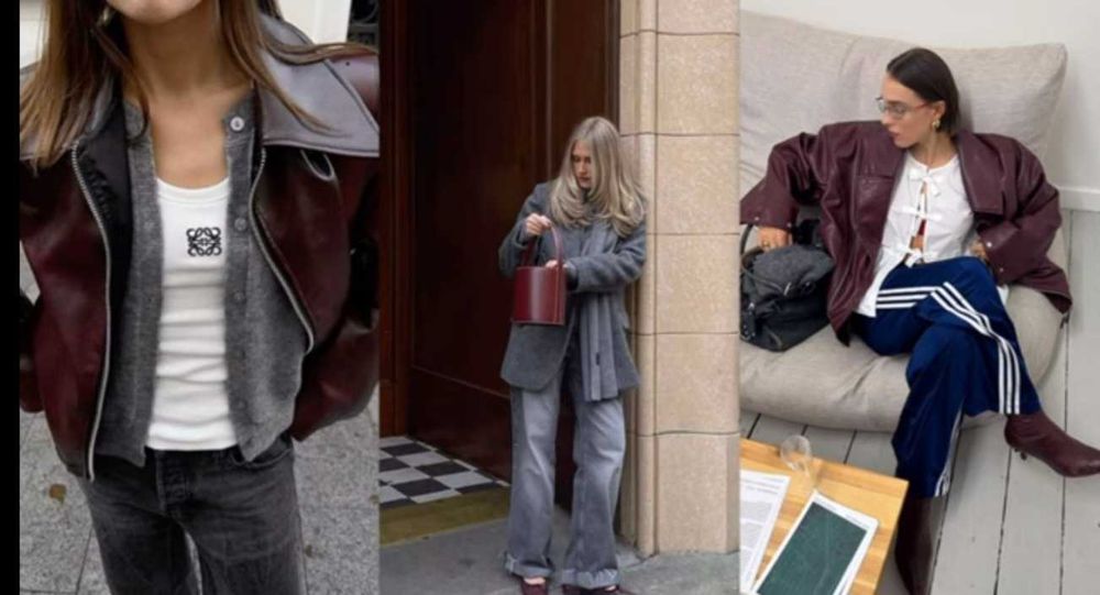 Кожаный  пиджак курточка винного цвета