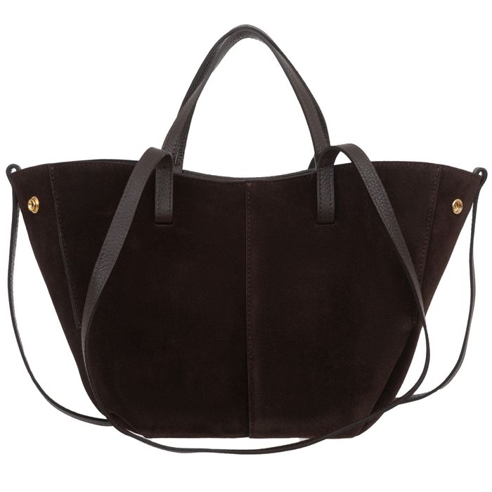 VERA PELLE torebka zamszowa shopper mała rozpinana V686 c.brązowa