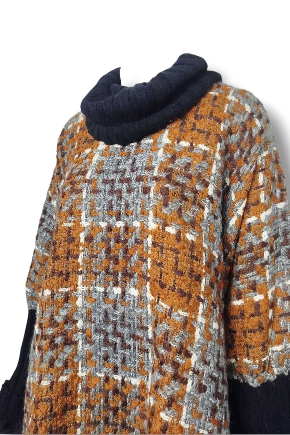 NWT Dolce & Gabbana Tweed Turtle Neck Poncho Real Fur