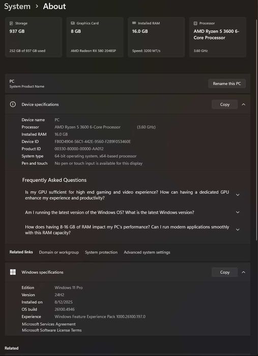 Компьютер Ryzen 5 3600 Rx580 16Gb 256SSD, Монитор 2к 200 герц.
