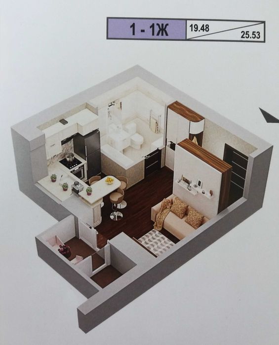 Продається квартира-студія в ЖК «Покровський» з унікальним плануванням