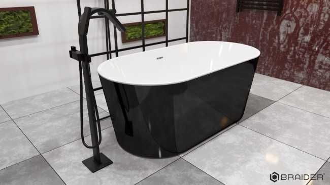 BRAIDER Akrylowa Wanna Wolnostojąca ALTARIA 150 x 75 cm Czarno - biała