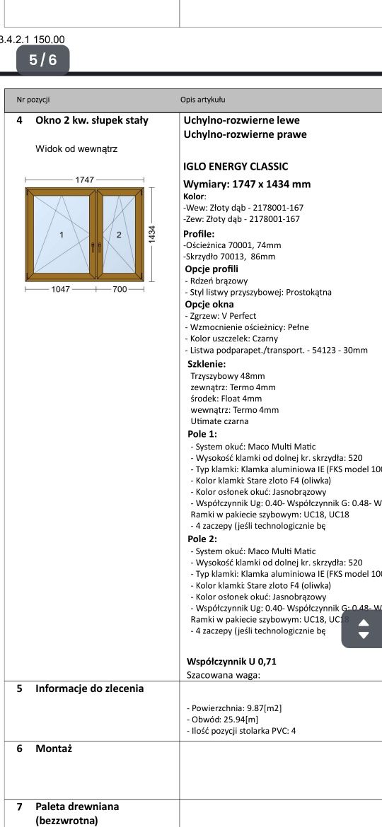 Drutex okno orzech 175cm x 143cm