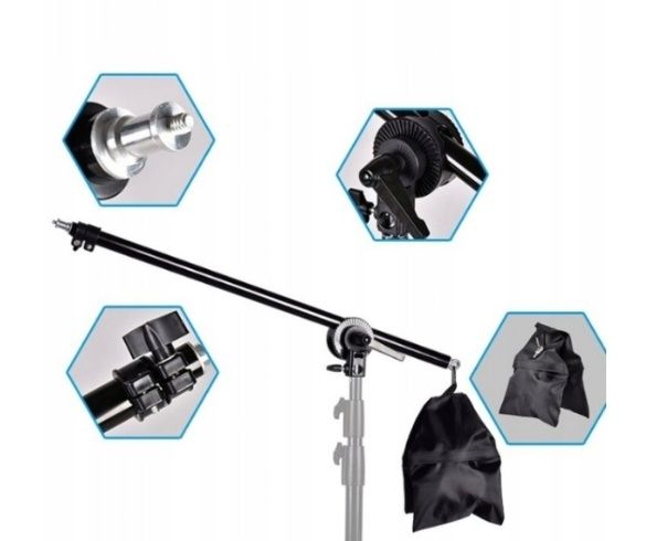 Pro parasolka studyjna 180cm, wysięgnik mini boom statyw 292 cm.