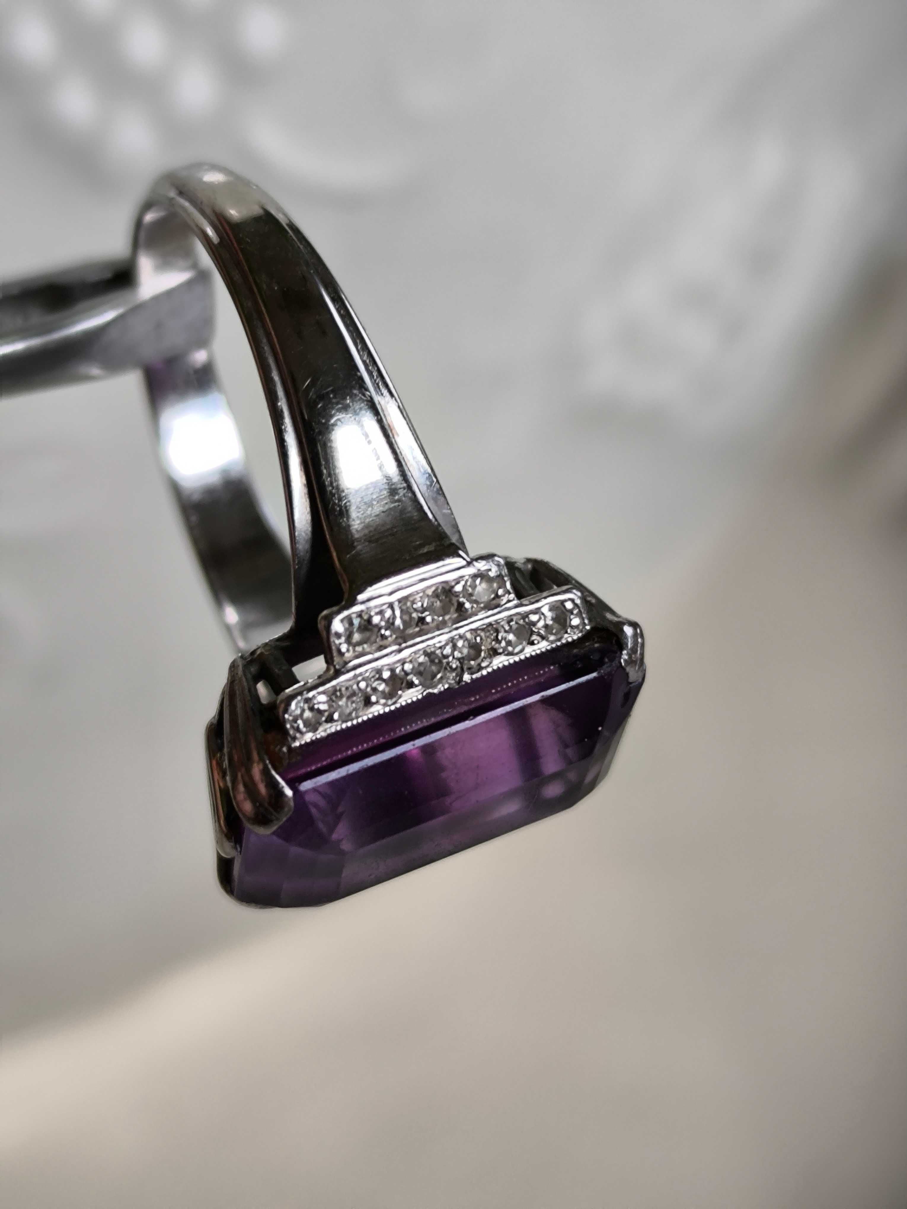 Pierścionek z diamentami 0,20 CT i ametystem 6,28 CT/ certyfikat