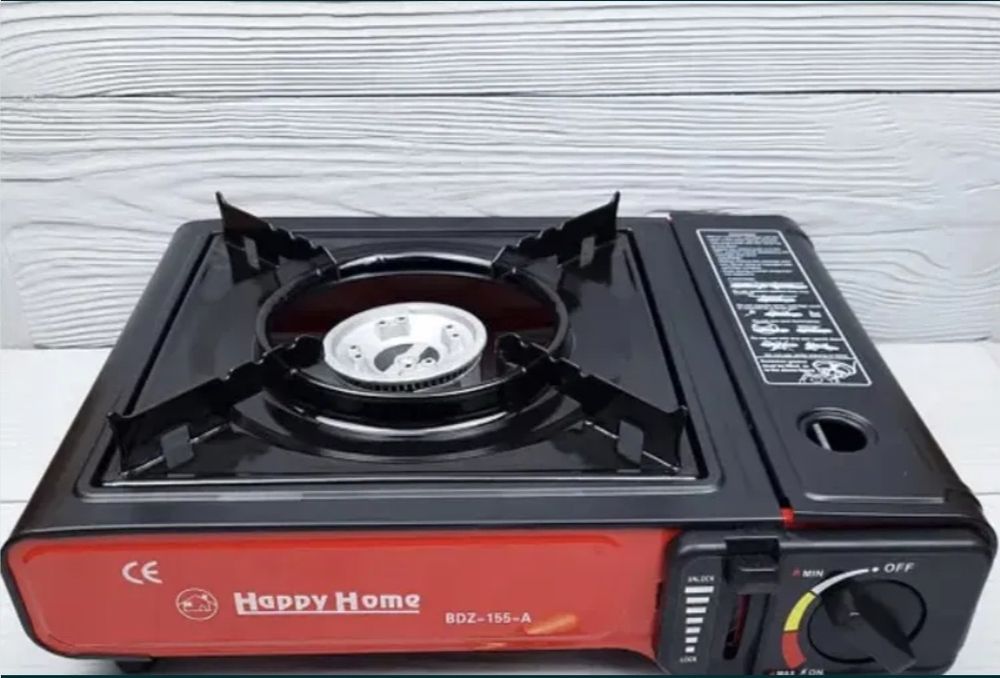 Портативная газовая плита Happy Home с адаптером в кейсе плита с пьезо