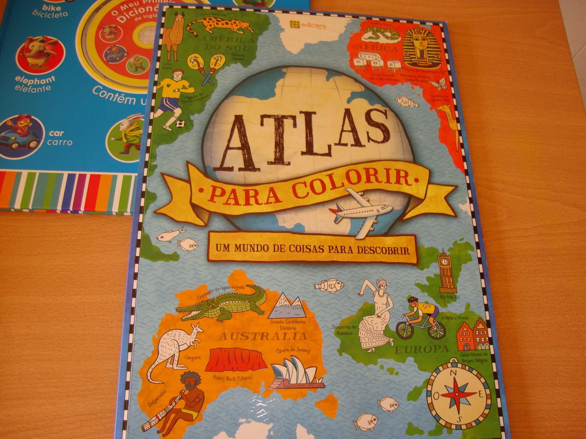 Livro de inglês, puzzle da Europa, atlas para colorir