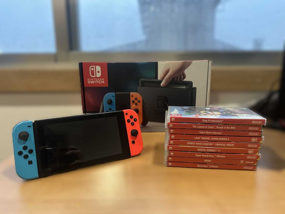Nintendo Switch (modelo original) + 9 jogos – impecável e completa!