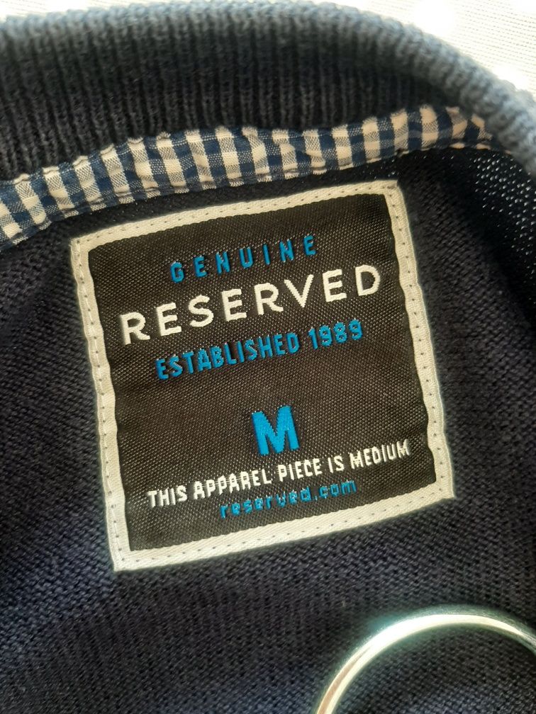 Granatowy męski sweterek Reserved M 38 z łatami