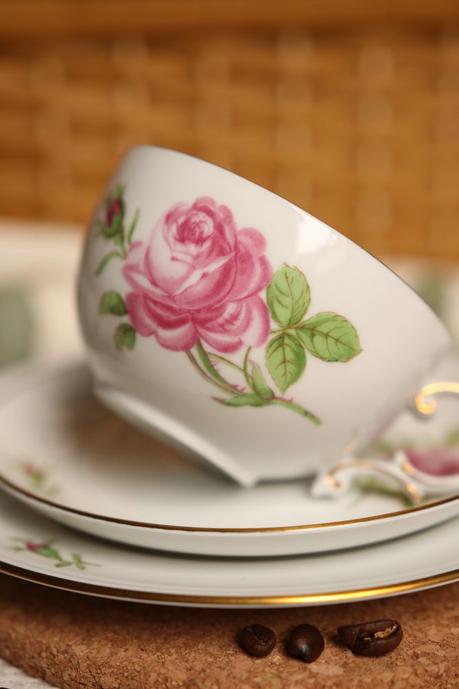 Zestaw śniadaniowy Furstenberg róża porcelana