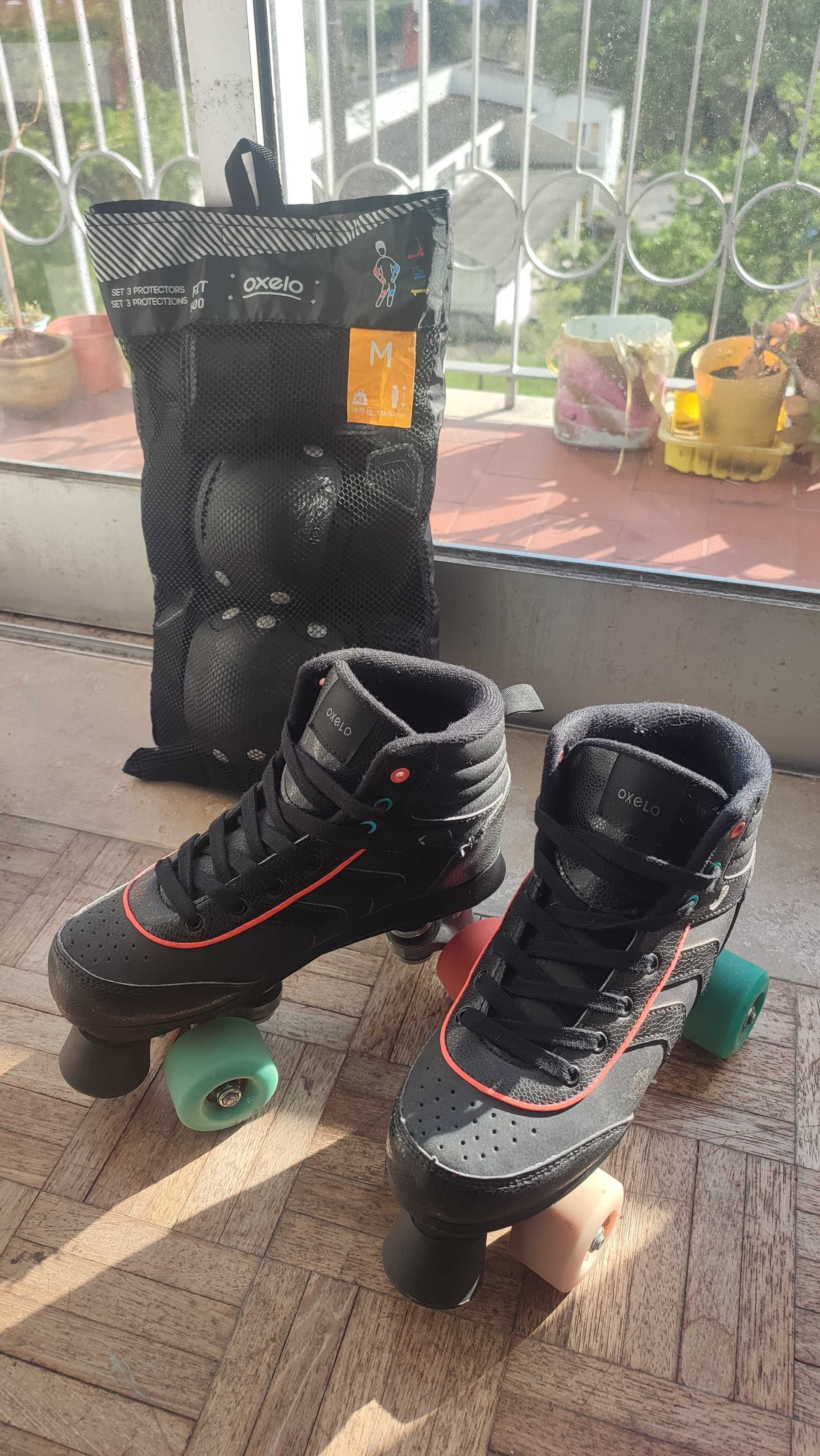 Patins da marca Oxelo + Proteções Oxelo FIT500