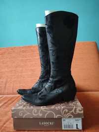 Lasocki Kozaki buty damskie czarne haft rozmiar 39