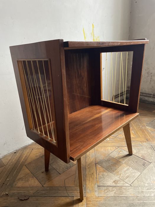 szafka RTV typ 600-204 żyłki czasy PRL lata 60-te design vintage