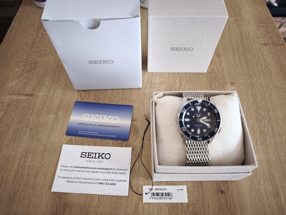 Zegarek Seiko 5 SRPD51K1, automat, komplet dokumentów.