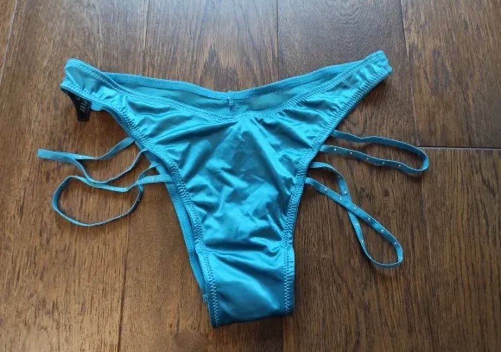 Figi damska satynowa bielizna sexy niebieska L cyrkonie erotyczna