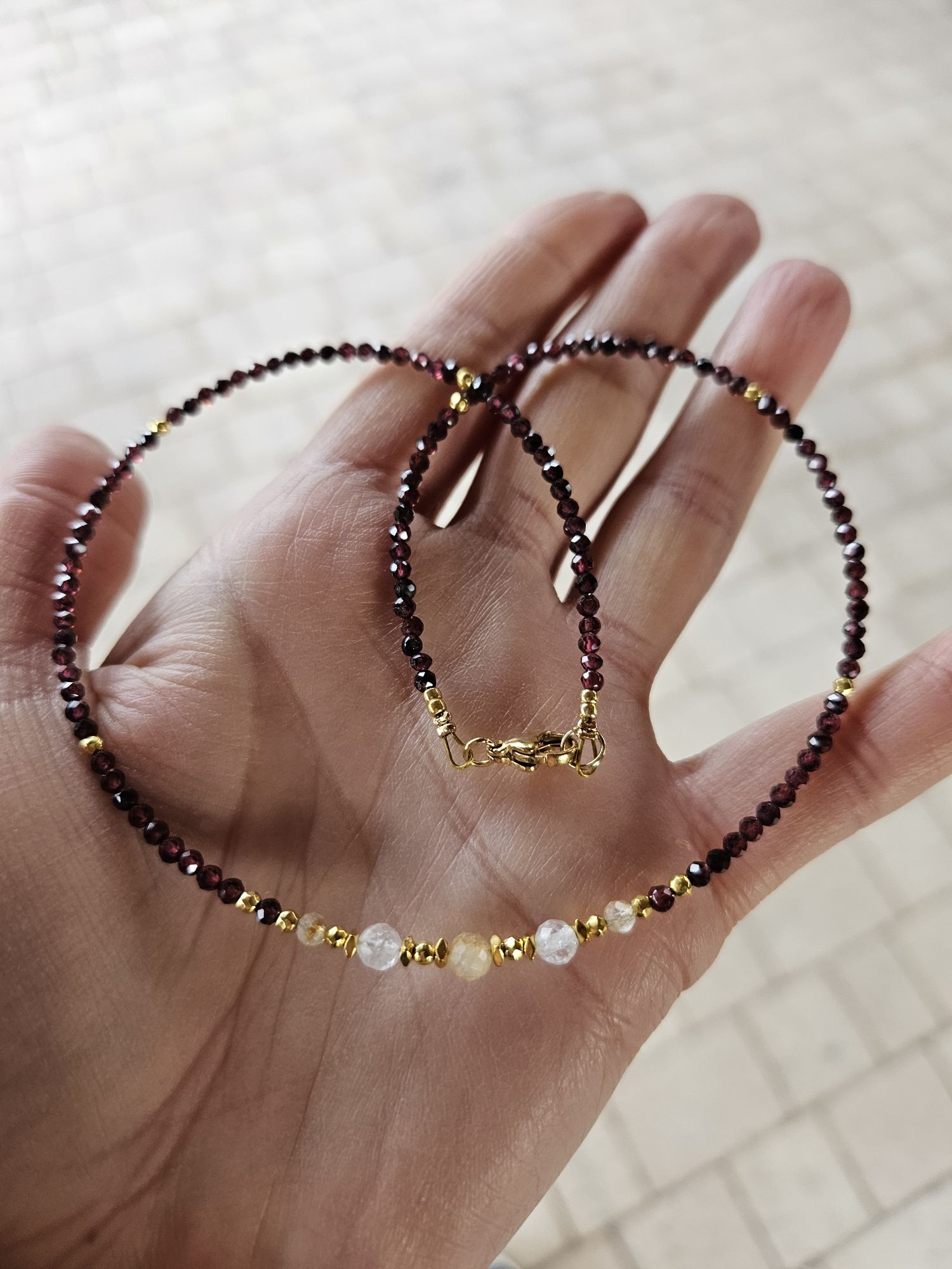 Naszyjnik Choker kamienie naturalne Cytryn Granat Hematyt