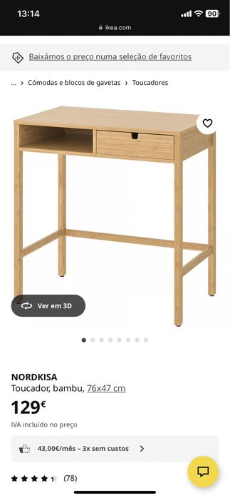 NORDKISA Toucador, bambu, 76x47 cm