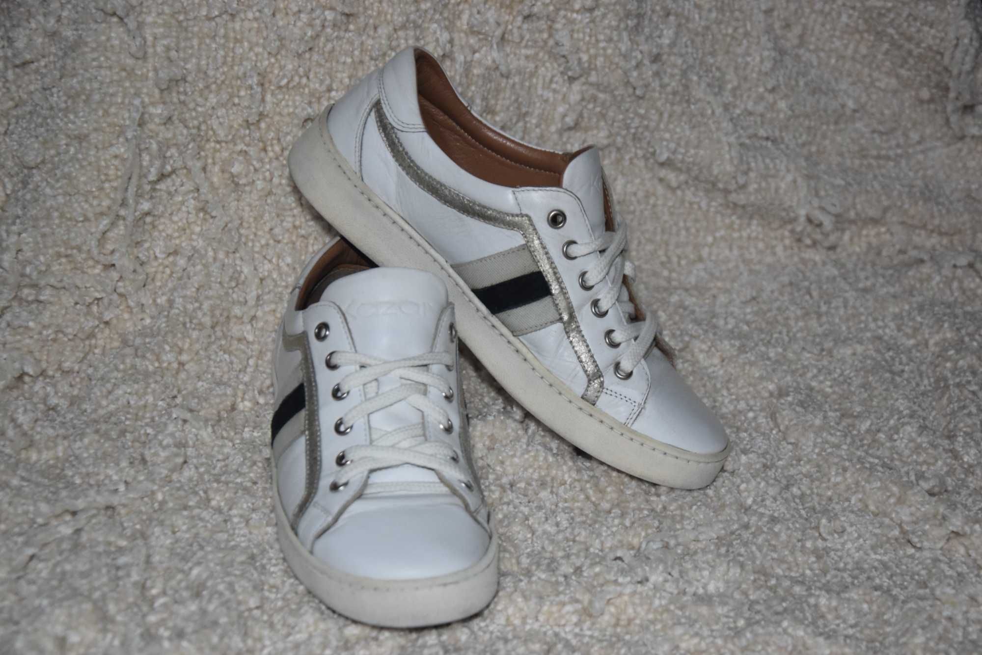Kazar białe buty sportowe sneakersy lampasy 38