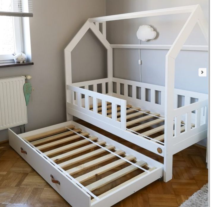 Łóżko domek z szufladą 90 x 190 białe solidne dla dziecka