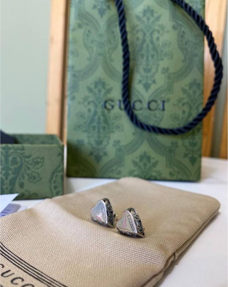 Сережки gucci гуччі пусети сережки пусеты гвоздики серебро s925