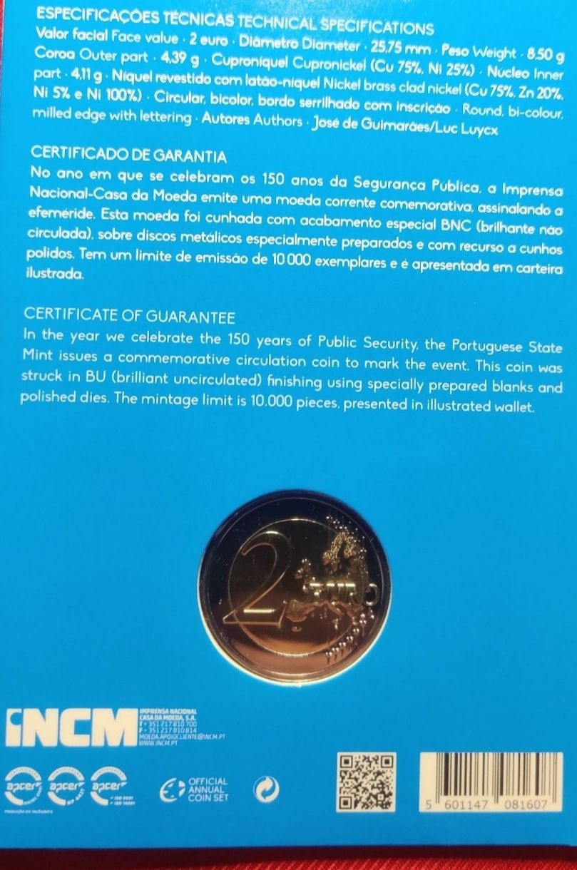 BNC, 2€ -  PSP, 150 anos Segurança Pública, 2017