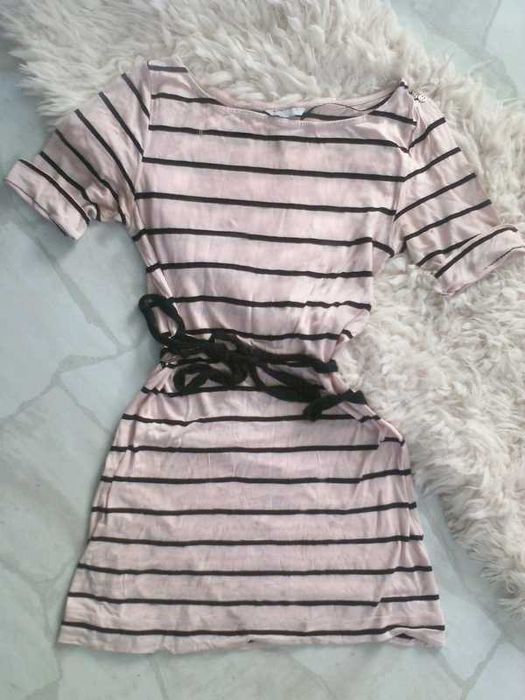 Marynarska pudrowa bluzka tunika w paski S