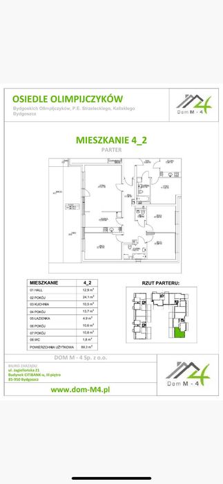 Wynajmę mieszkanie. 4 pokoje. 89 m. Obok Politechniki Bydgoskiej.