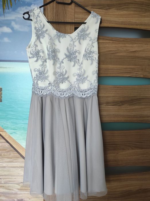 Sukienka biało - szara