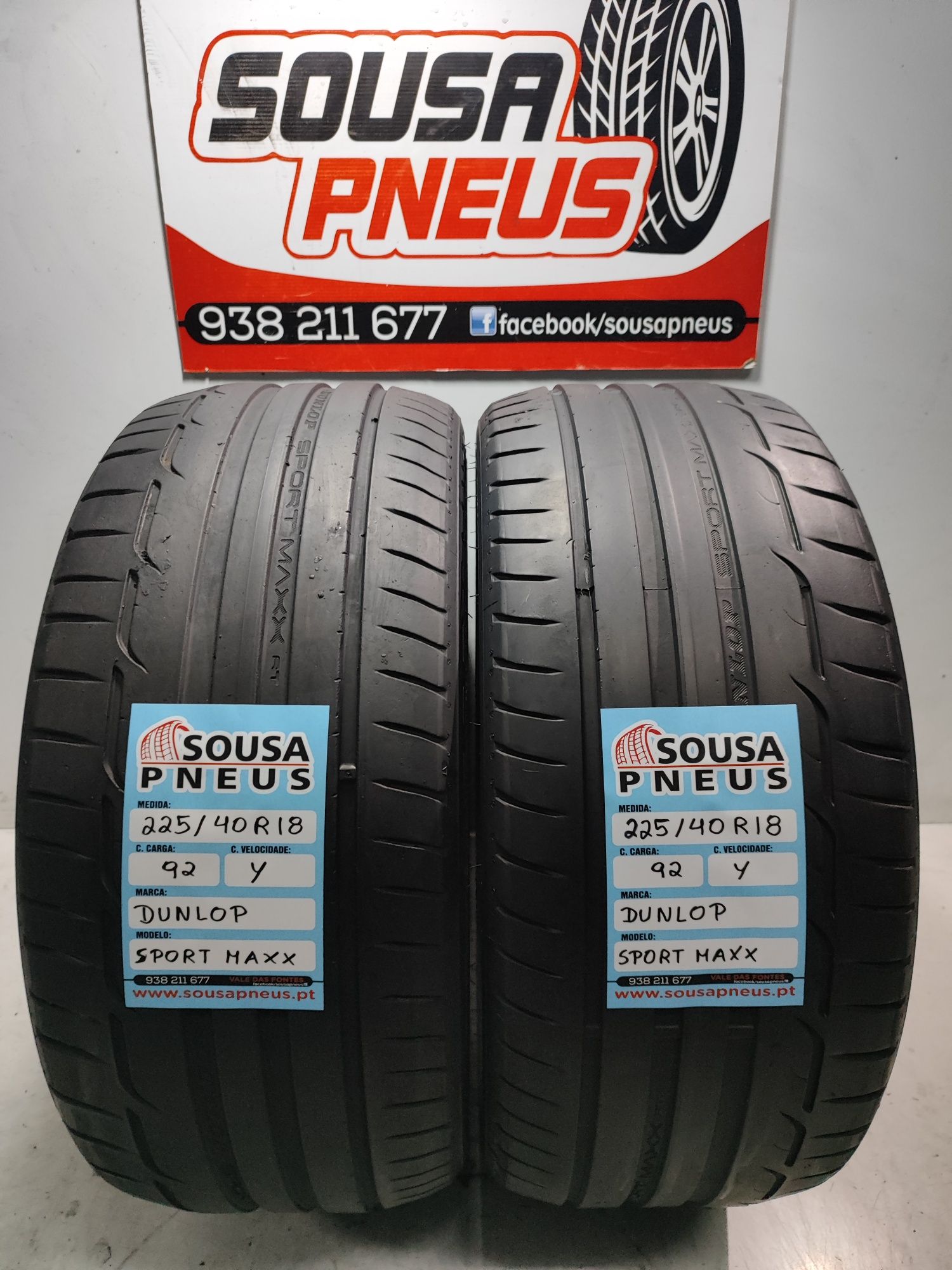 2 pneus semi novos Dunlop 225/40R18 92Y Oferta dos Portes