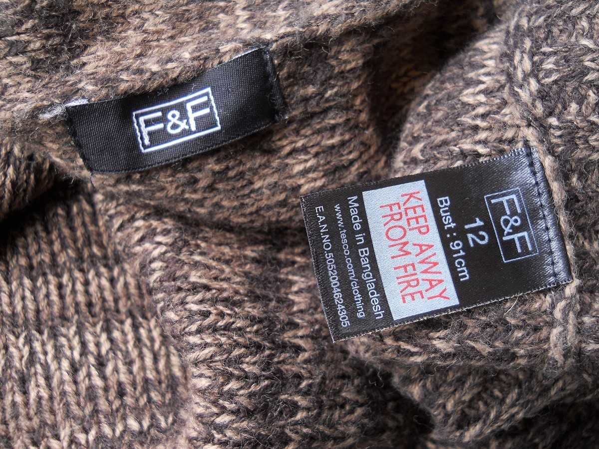 F&F Waterfall ASYMETRYCZNA długa Narzutka Sweter odcienie Brązu r.L