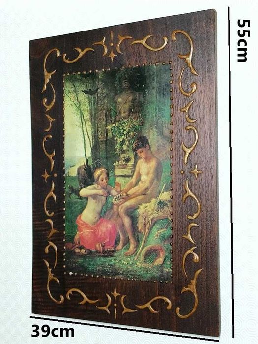 Quadro arte popular madeira com ilustração em papel