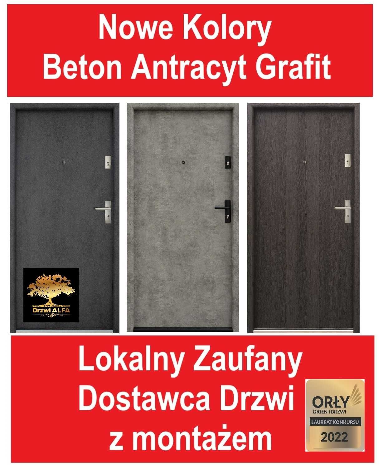 Drzwi wejściowe klatkowe wewnętrzne/zewnętrzne grafit antracyt beton