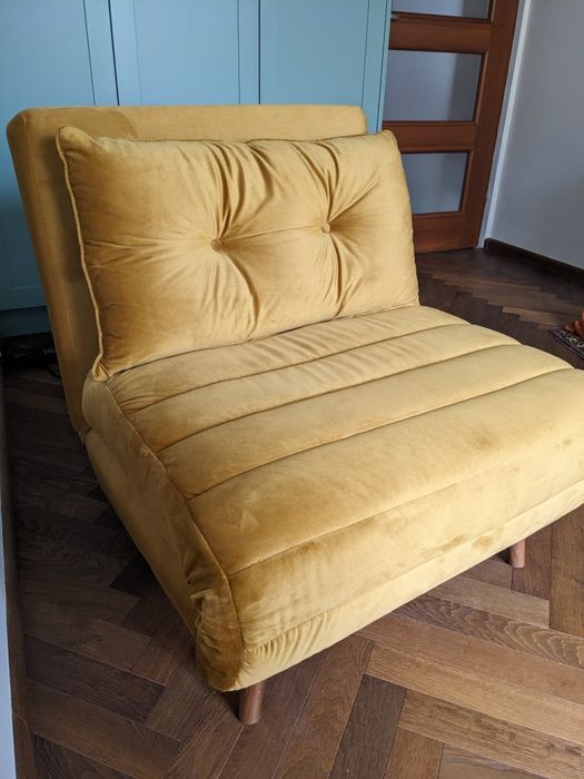 Rozkładany fotel łóżko leżanka musztardowy z funkcją spania
