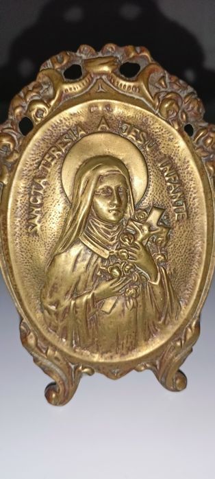 Antyczna ikona, obraz - św. Teresa od dzieciątka Jezus z mosiądzu