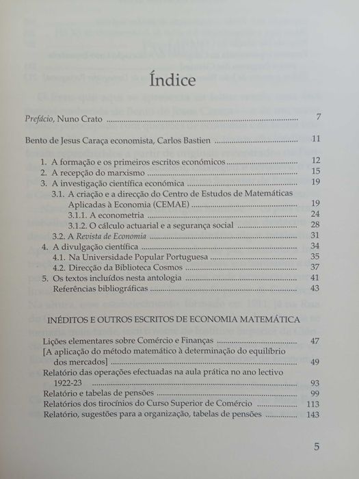 Bento de Jesus Caraça, inéditos de Economia Matemática