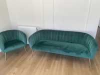 Sofa 3-osobowa plus fotel welur zielony