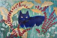Картина Кіт в траві, акрил, золочення 40х60