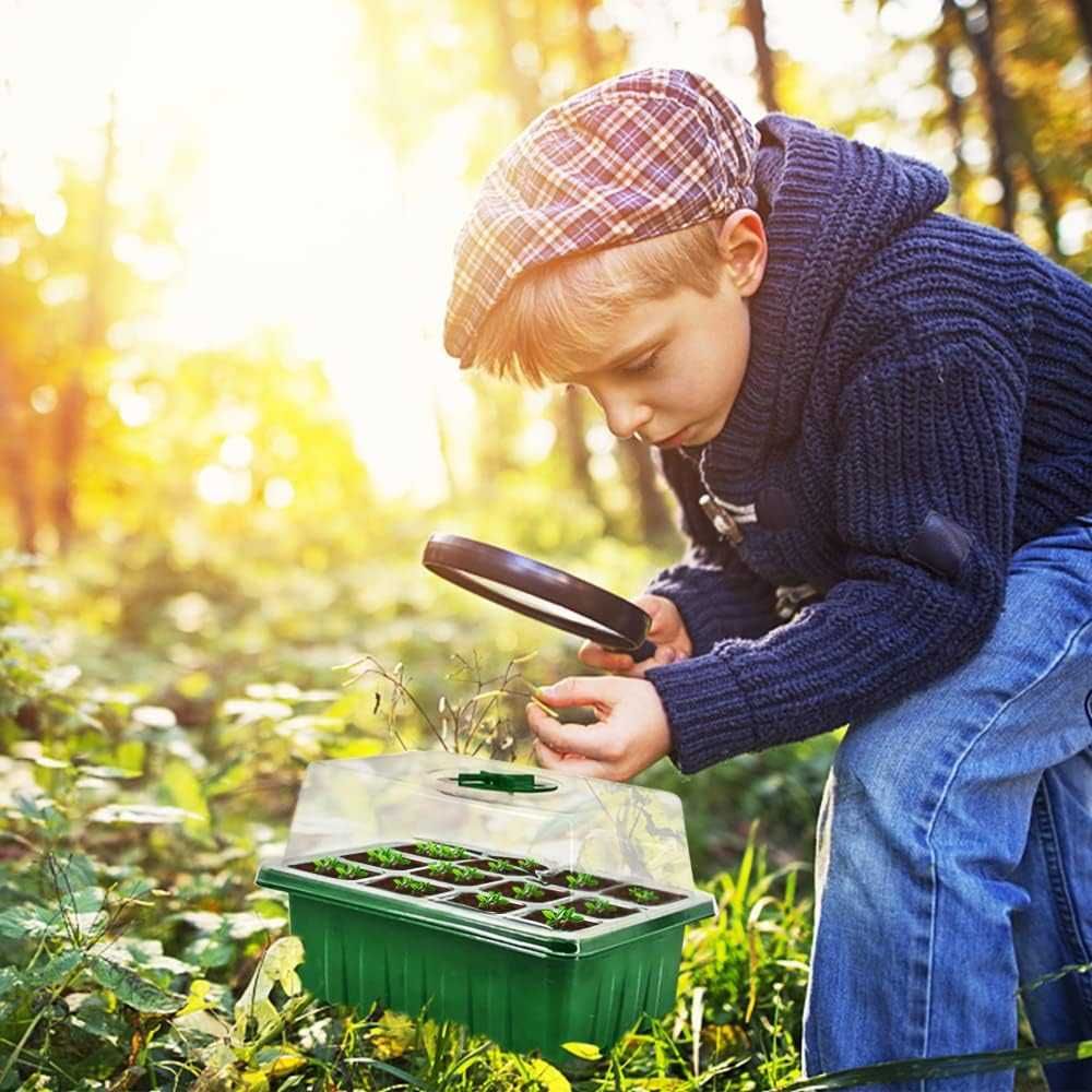 Szklarnia pokojowa mini szklarnia zestaw 12 tacek do uprawy z pokrywką