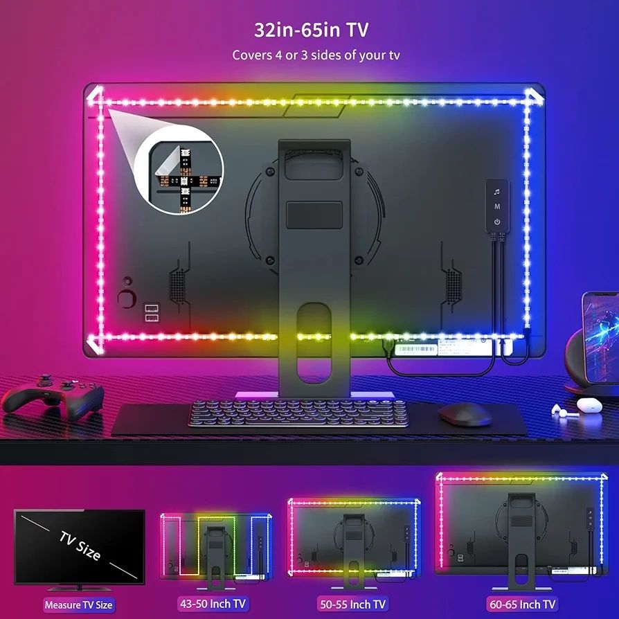 Podświetlenie telewizora LED 4 m, pasek LED RGB do telewizorów 43-70 c