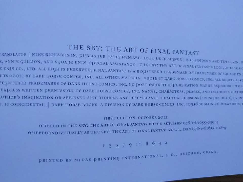 Артбук(Artbook) The Sky: The Art Of Final Fantasy Box Set First Editio