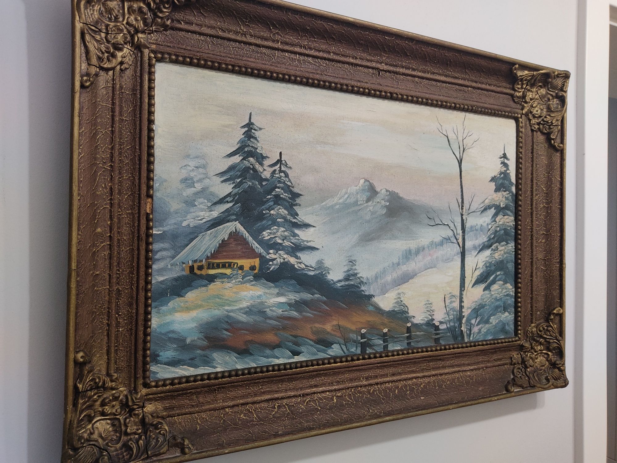 "Domek w górach"-piękny, przedwojenny obraz olejny na płótnie!