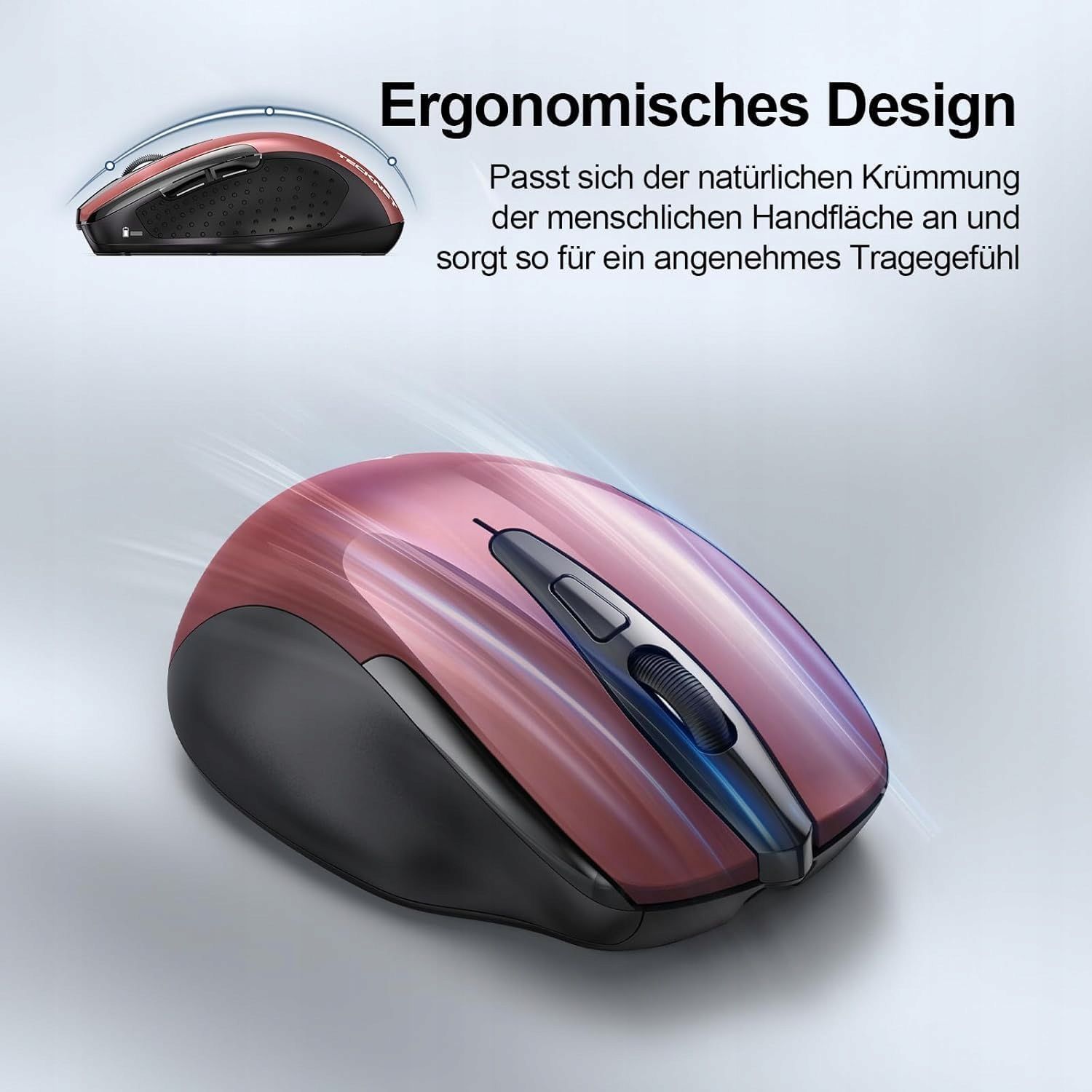 Bezprzewodowa Mysz Komputerowa Bluetooth/2.4Ghz Ładowalna Czerwona