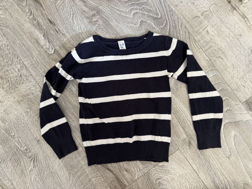 Sweter Zara kids 116 czarny paski biały chłopiec